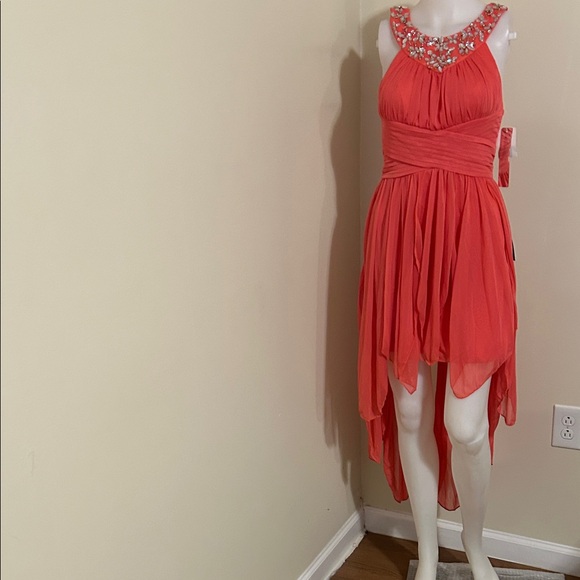 My Michelle Dresses & Skirts - My Michelle Coral High Low Dress with Embellished Neckline